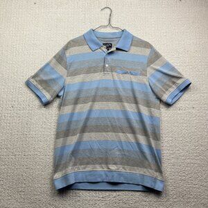 Arnold Palmer Polo Shirt Mens M Blue / Grey Striped Color Block Golf Easy Care